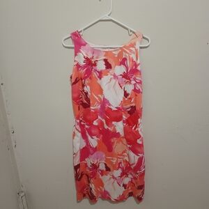 Sleeveless Floral Pink & Coral Shift Dress